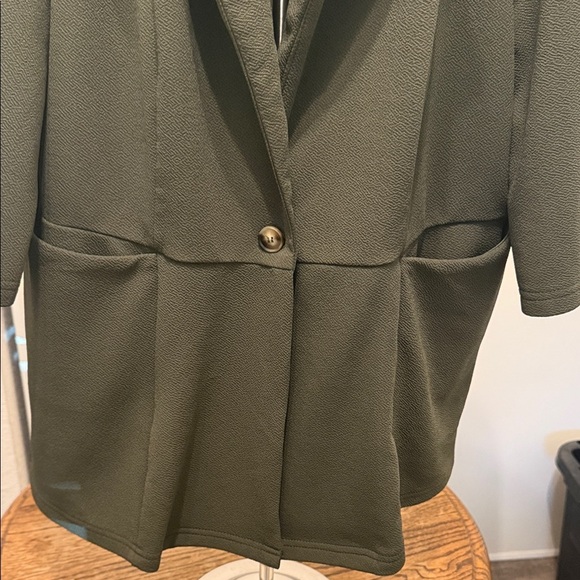 Bloom Chic Green Textured Stretchy Minimalist Women's Blazer Size 14/16 Career - Picture 12 of 13